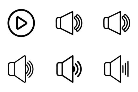 Line Art Icon set with speaker, volume, and play pause audio controls in design vector