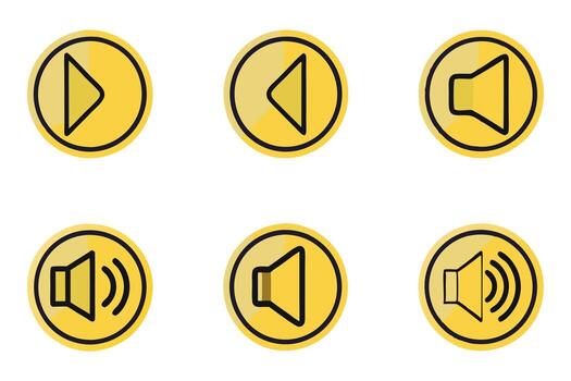 Line Art Icon set for audio controls, sound icons, play pause buttons and volume settings vector