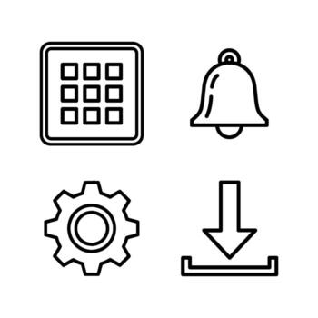 móvil aplicación iconos, aplicación interfaz, notificación campana, ajustes engranaje vector