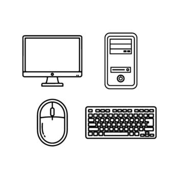computer icons, monitor, keyboard, mouse, CPU vector