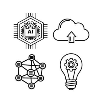 tecnología iconos, ai chip, nube almacenamiento, datos red, innovación bulbo vector