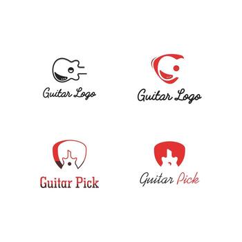 Collection of guitar related logos featuring abstract design elements and typography showcasing a vector