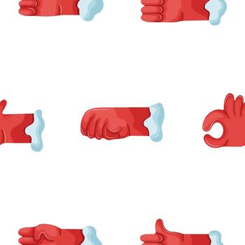 pattern with hands folded in various gestures in a New Year's mitten of Santa Claus, for festive or game designs on the theme of the New Year vector