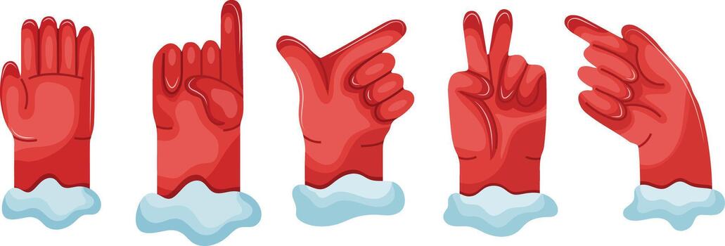 set of icons on a New Year's theme, namely Santa Claus's hands folded in various gestures, for festive or game designs on the theme of the New Year vector