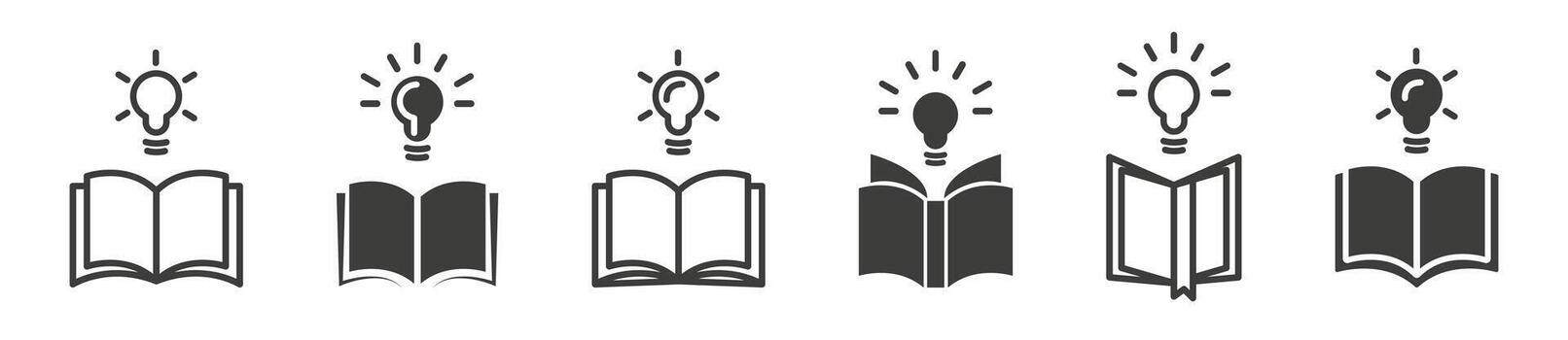 Open books with light bulb. Knowledge concept. Idea icon set. vector