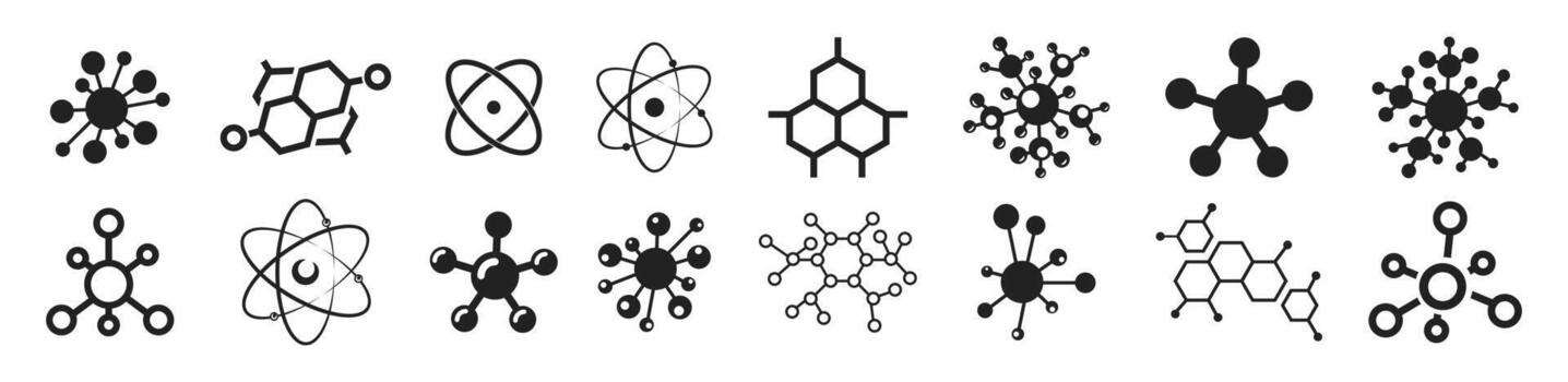 Molecule or structure icon set. Chemistry science. Atom and molecule symbol collection. vector