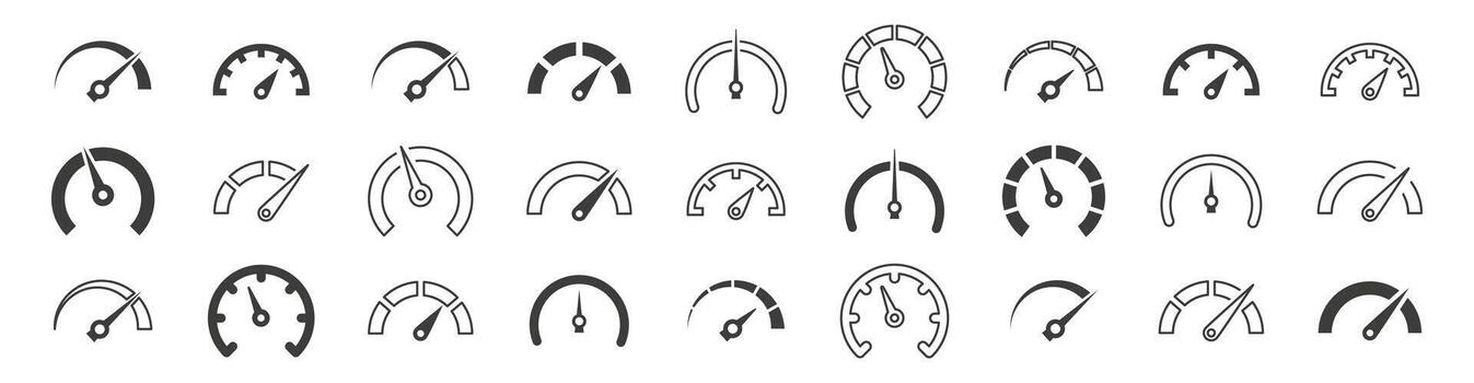 Set of speedometer, tachometer icons. Dashboard speedometer icons. Performance indicator vector
