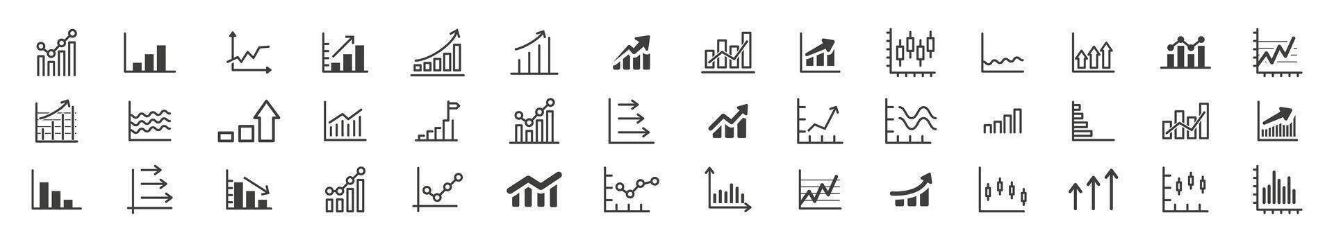 Set of growing bar graph icons. Business chart with arrow. Growths chart collection. Statistics and analytics. vector