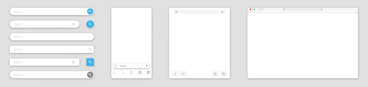 navegador ventana y buscar bar. web sitio ventana. buscar bar icono colocar. vector