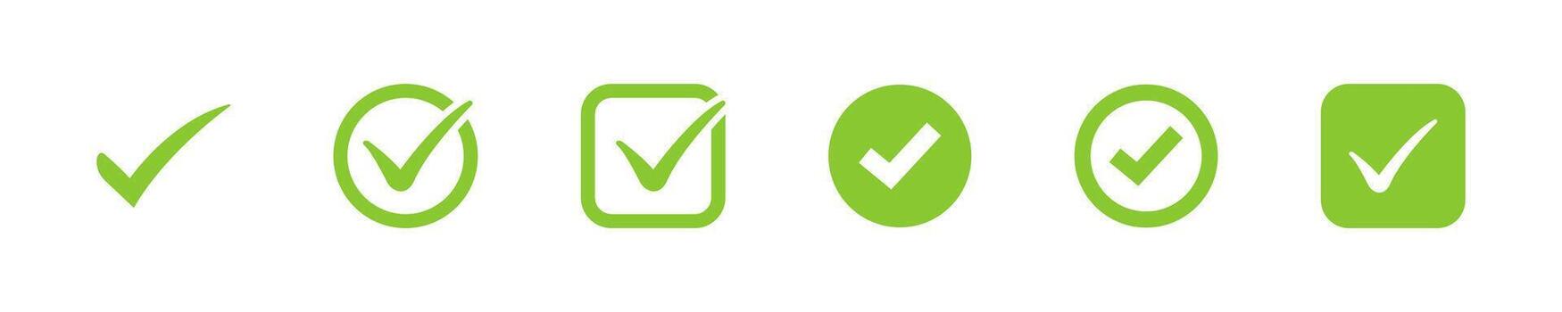 Check mark icon. Tick symbol set. Green and gray checkmark icons vector