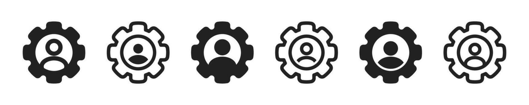 Login icon. Profile setting symbol set. Man in gear icon set. vector
