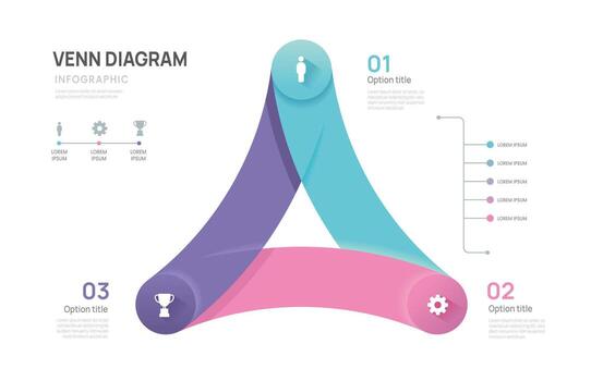 Infographic Business template 3 steps, presentation with venn diagram elements illustration. vector
