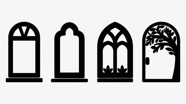 Set of four different window styles in minimalist format vector
