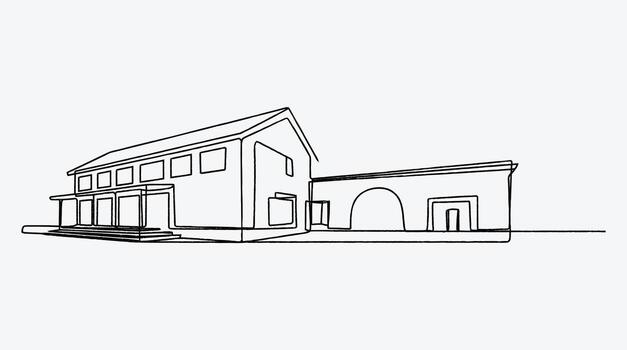 Minimalist single line drawing of a house and architectural structure vector