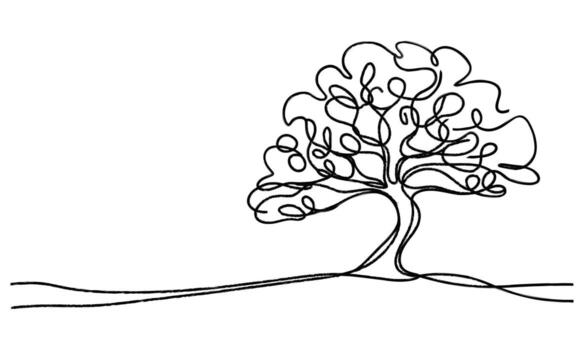 Single line drawing of a tree on a minimalist white background vector