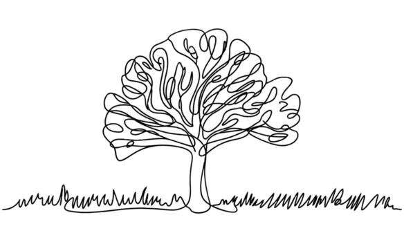 Single continuous line drawing of a tree in minimalist design vector