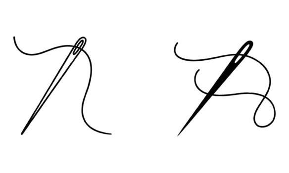 Needle and thread icon set for sewing crafting and textile design vector