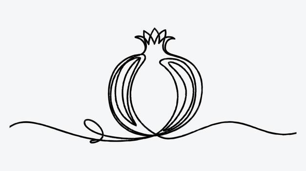 Continuous line drawing of a pomegranate on white minimalist style art vector