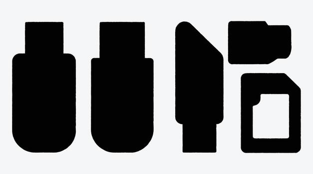 Minimalist Icon Set of Data Storage Devices in Black and White vector