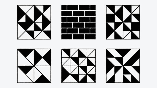 Monochrome Geometric Pattern Tile Set for Design and Decoration Projects vector