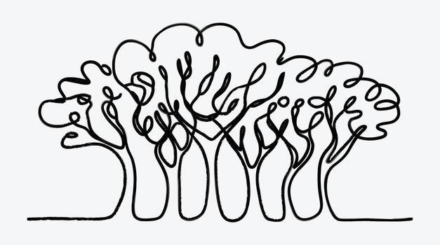 continuo línea dibujo de arboles bosque minimalista diseño aislado en blanco vector