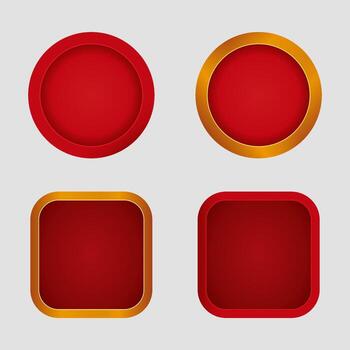 Luxury Red and Gold Button Backgrounds 3D Glossy UI Elements in Round and Square Shapes vector