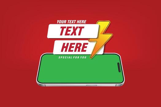 Realistic smartphone text box and lightning on red background vector