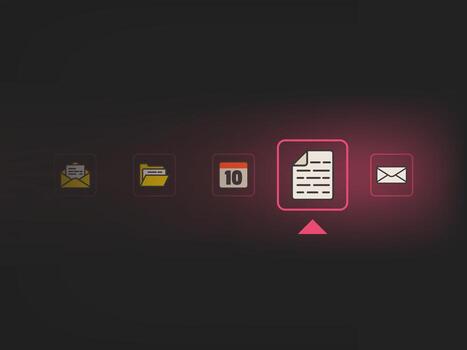 Highlighted document icon in a dark-themed interface, surrounded by other app icons vector