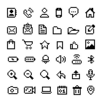 Pixel Style Icon Set 48 Minimalist UI Icons vector