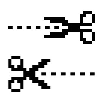 Pixel Art Scissors with Dashed Cut Line vector