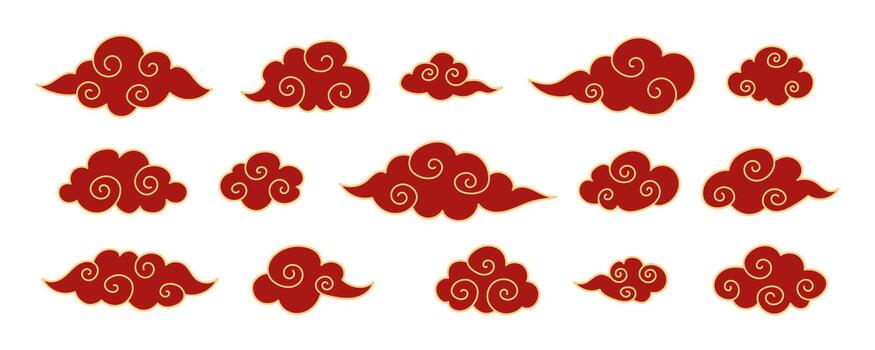 Set of Asian clouds different shapes. Traditional Chinese and Japanese clouds. Decorative and ornamental design of clouds. illustration. vector