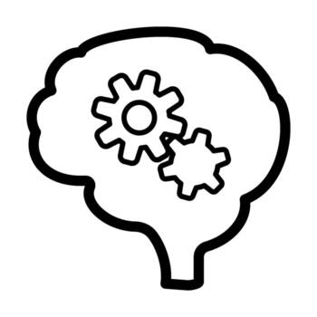 Brain with gears inside, thinking process icon vector
