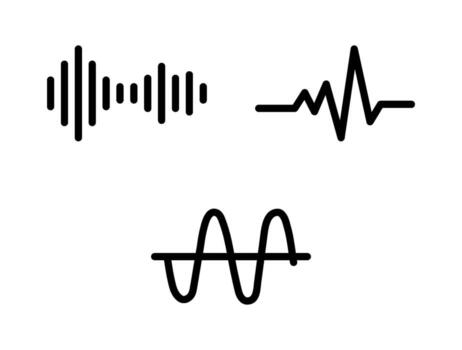 Sound wave, heartbeat pulse, and sine wave symbols. Signal and frequency set vector