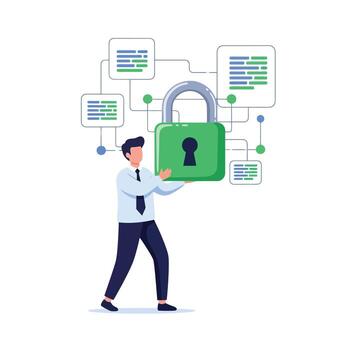 Secure your data with a strong digital lock and network protection vector