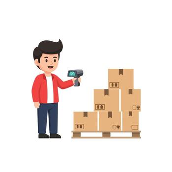 Efficient worker scanning boxes for delivery in warehouse management vector
