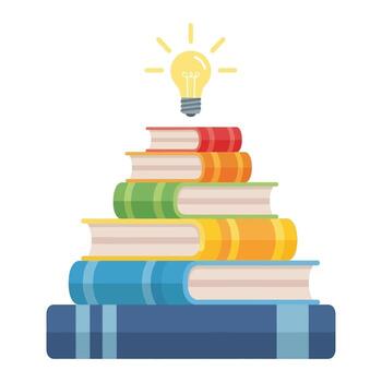 apilar de vistoso libros con bombilla inspira brillante ideas y aprendizaje vector