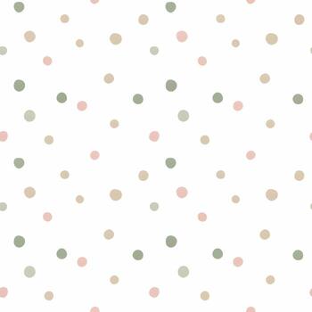 Playful seamless tiled background pattern featuring soft pink, green, and beige polka dots for a delicate and modern design vector