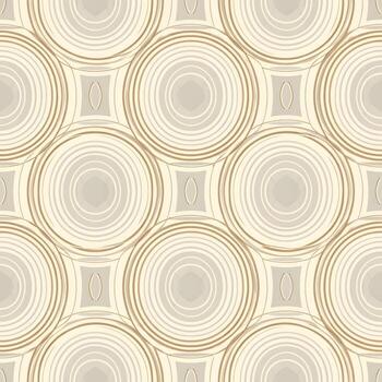 Elegant seamless tiled pattern with concentric circles and abstract geometric shapes in soft beige and cream tones, ideal for decorative backgrounds, textiles, and digital design projects vector