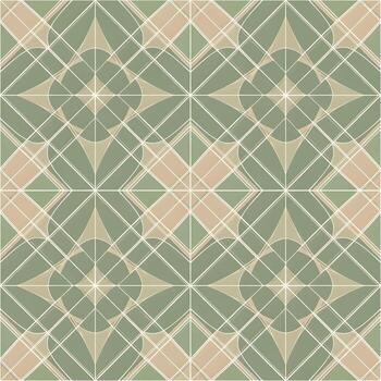 Seamless tiled geometric pattern with abstract symmetrical shapes in a vintage green and beige color palette for decorative backgrounds vector