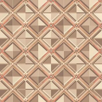 Elegant seamless tiled pattern featuring an abstract geometric design with rhombus shapes and stripes in a warm, muted earth tone palette vector