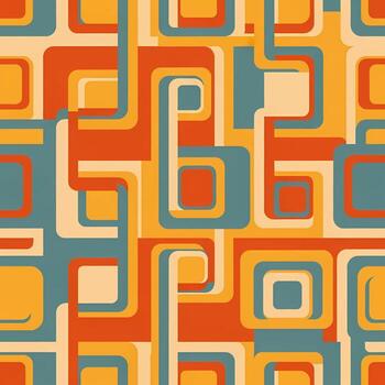Retro 70s Pattern with Interlocking Rounded Squares in Earthy Tones, Seamless Design vector
