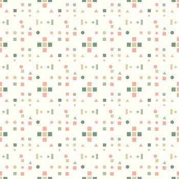 Seamless geometric pattern with simple shapes like circles, squares, and triangles in a muted pastel color palette. A modern abstract background vector
