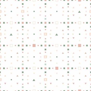 Subtle modern seamless geometric pattern with an intricate arrangement of soft pastel squares, triangles, and circles. A clean abstract design perfect for backgrounds and decorative elements vector