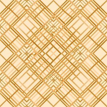 Abstract seamless background of intersecting diagonal lines in golden brown hues, creating a modern geometric lattice pattern vector