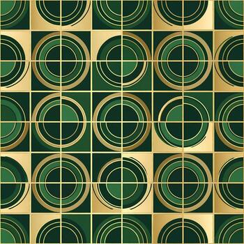 Geometric Harmony A Pattern of Circles and Squares in Green and Gold vector