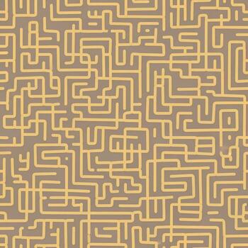 Abstract maze pattern with complex interlocking lines in shades of yellow and brown, creating a visual labyrinth vector