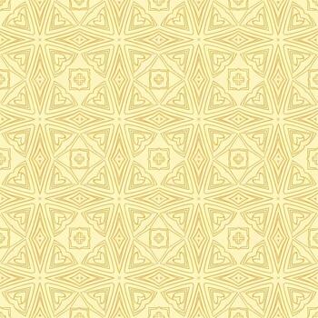 Elegant seamless geometric pattern in a soft golden yellow hue, featuring intricate ornamental star and abstract shapes for decorative backgrounds vector