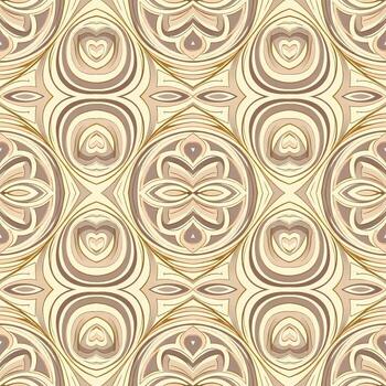 Elegant seamless graphic pattern with intricate abstract flowing lines and stylized bow motifs. A sophisticated decorative design in harmonious beige, brown, and cream tones vector