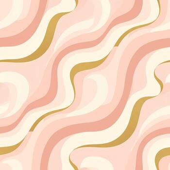 Seamless abstract pattern with gentle flowing curves in soft pink, cream, and elegant gold for a groovy retro wallpaper design vector