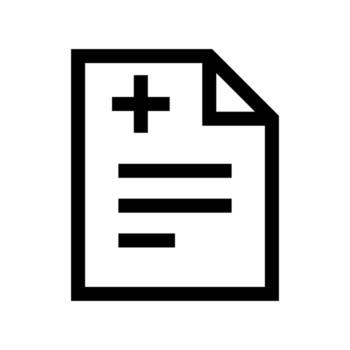 un sencillo línea icono de un gráfico con un cruz, representando un médico documento o registro. vector